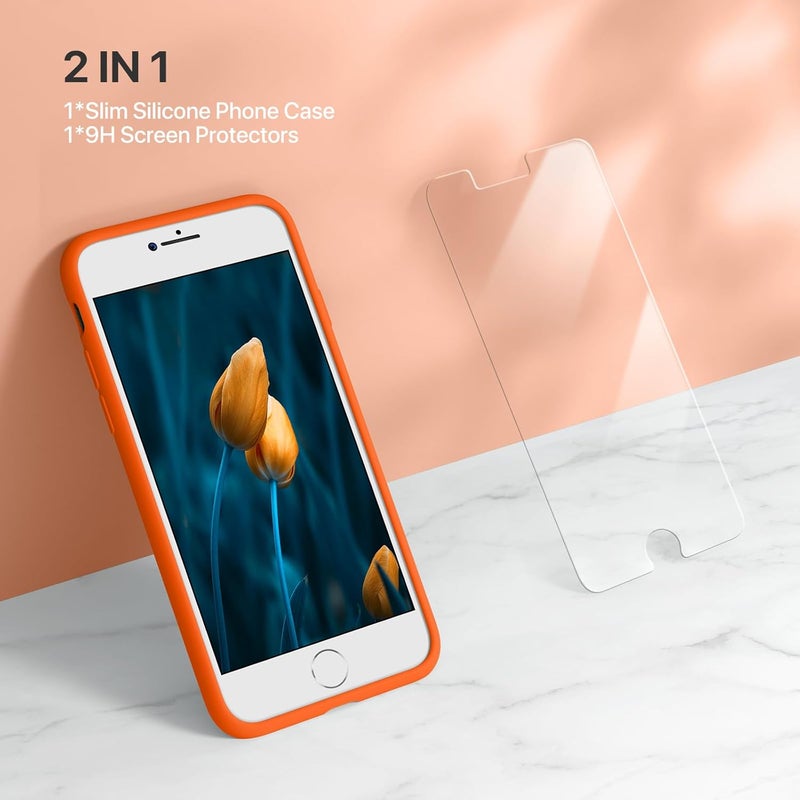 Miracase Ultra Slim Designed for iPhone SE 2022(3rd Gen)/iPhone SE 2020(2nd Gen)/iPhone 7/iPhone 8 Case with Screen Protector, Multi-Color Silicone Shockproof Phone Case(Orange) - Image 2